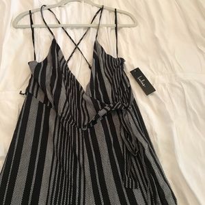 Lulus Black/Gray Striped Jumpsuit - NWT - Size Med